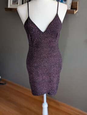 Windsor Mini Dress Large Purple Black Glitter Sparkly Bodycon Open Back Party